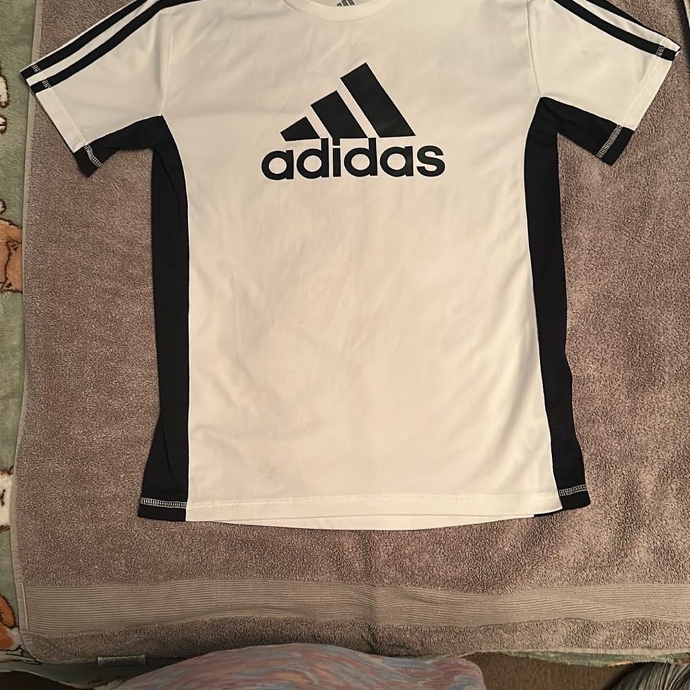 Adidas White Tee with Black Stripes